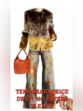 NEW LOOK BROWN AND YELLOW COLOR BLOCK FAUX FUR JACKET (M)